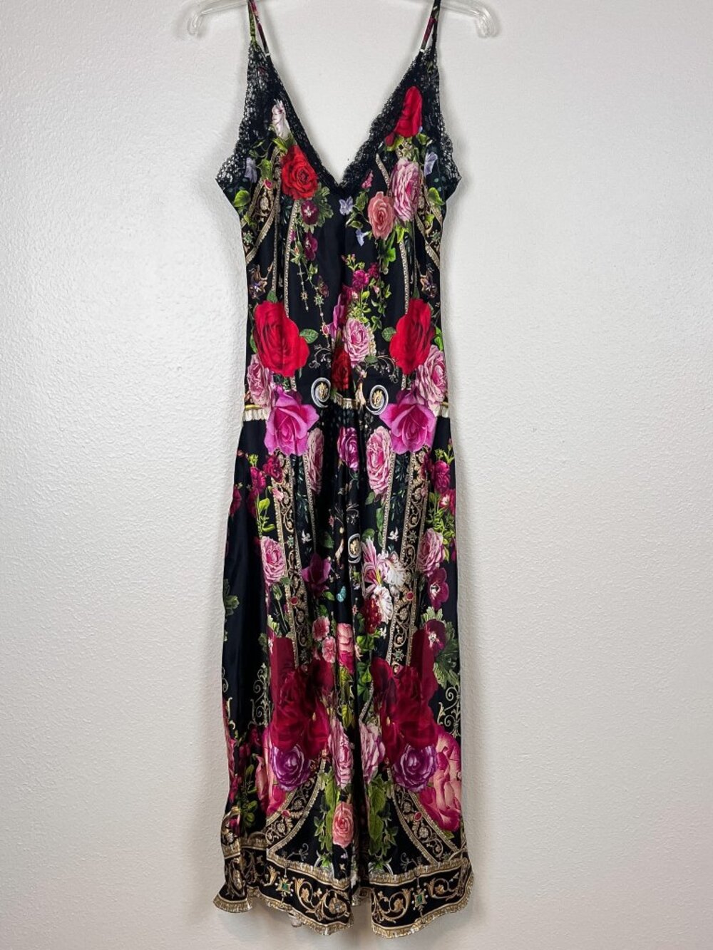 Camilla V-Neck Bias Slip Nightie Womens M Floral Lace "Reservation For Love" NEW - Picture 3 of 12